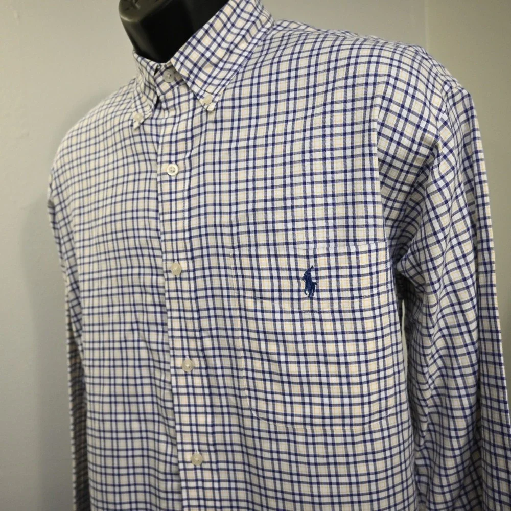 Polo Golf Ralph Lauren Dress Shirt Tilden Plaid Long Sleeve Button Up Men Medium